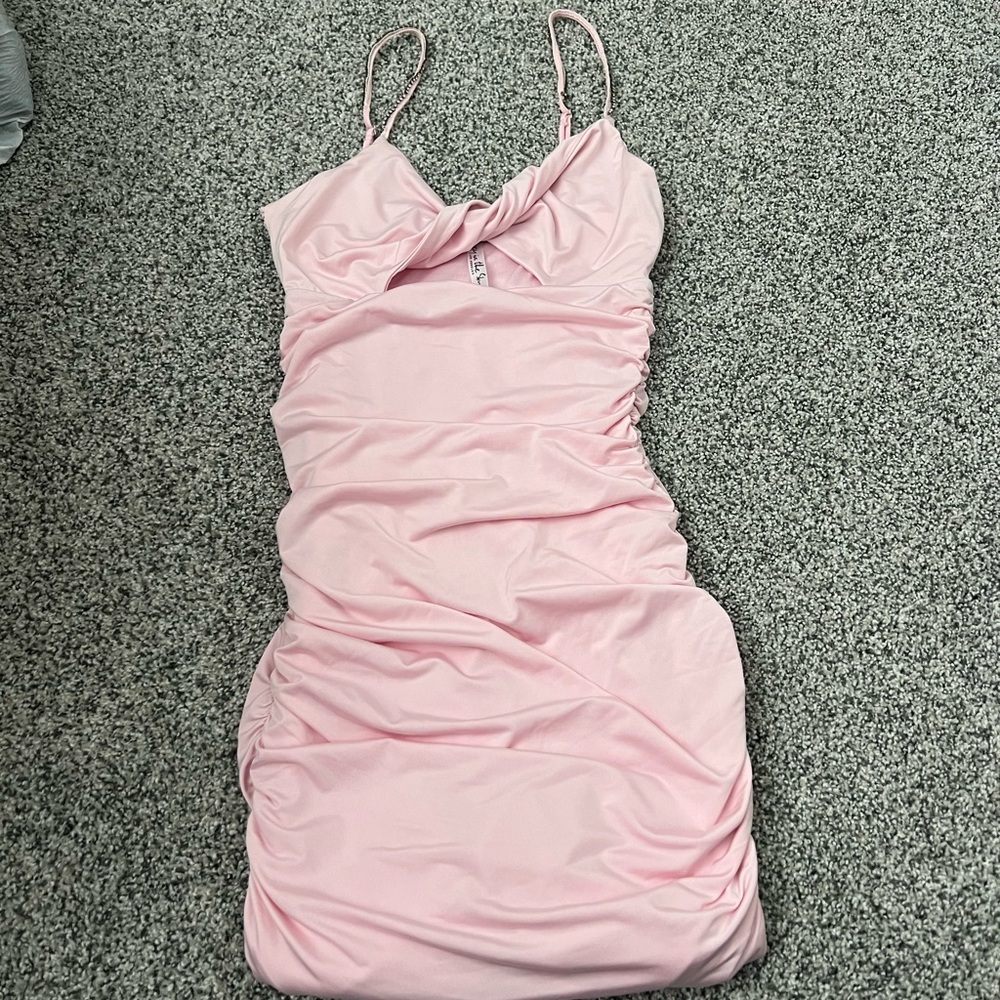 Lucy in the Sky Light Pink Ruched Mini Dress